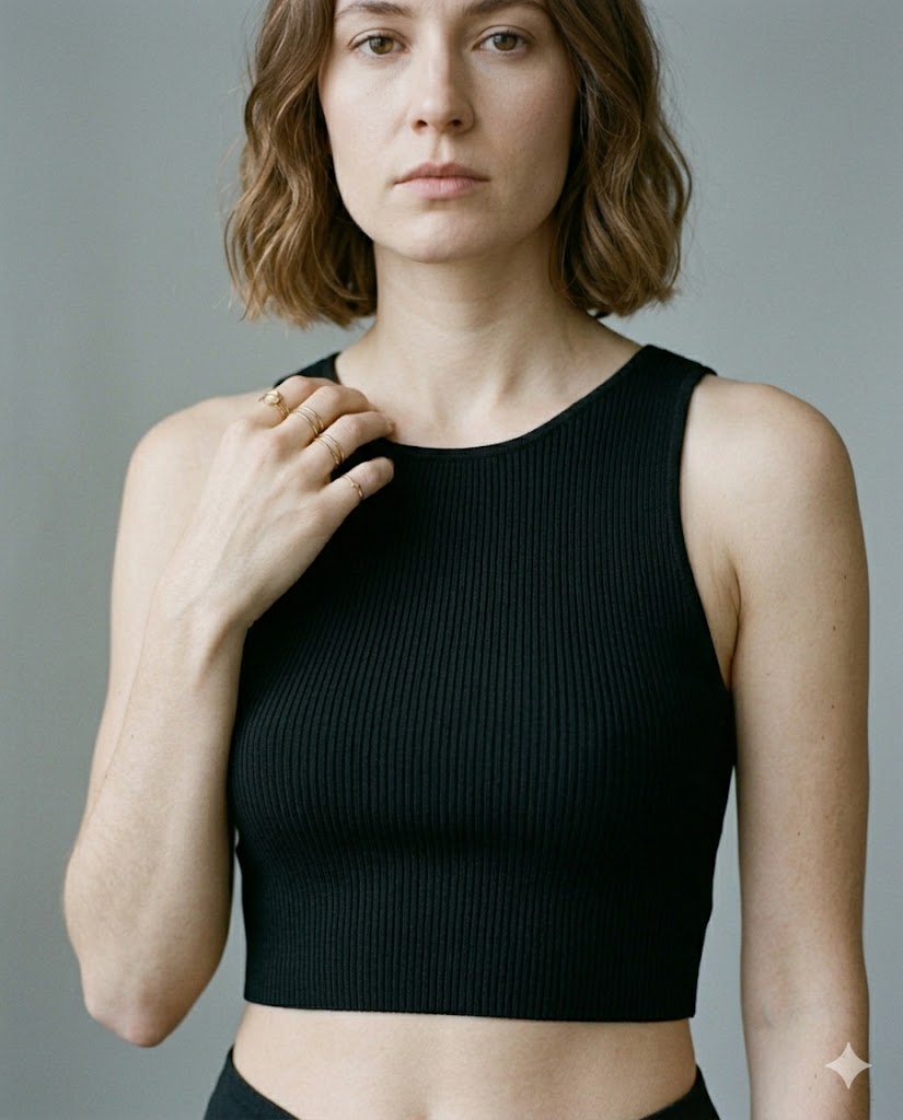 Women's Contour Crop Tank Top and Tights Black — gallery image